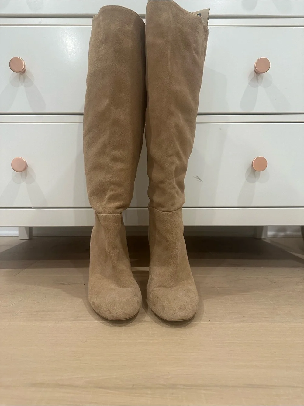 Sam Edelman Tan Knee-High Suede Block Heel Boots